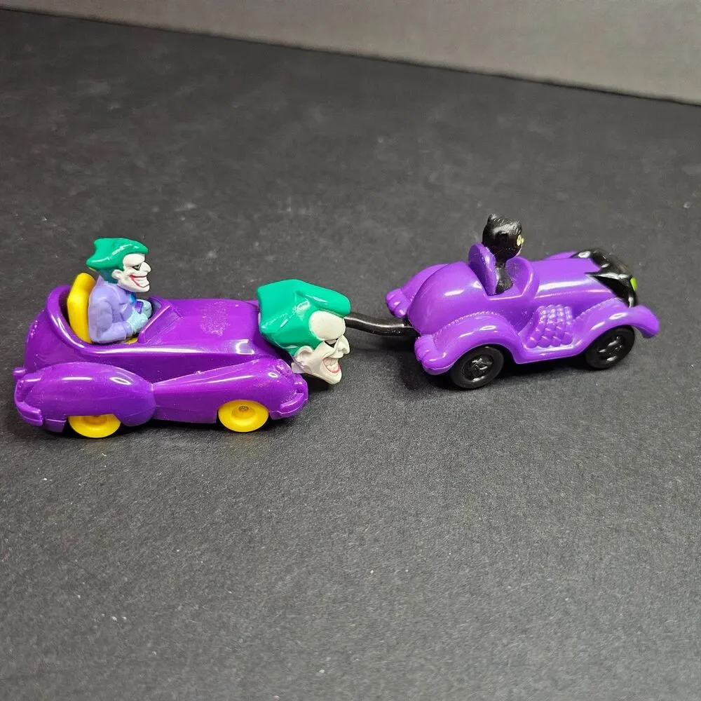 Vtg Catwoman Joker McDonald's Toy Cars, 1991 Batman Villain Purple DC Comics